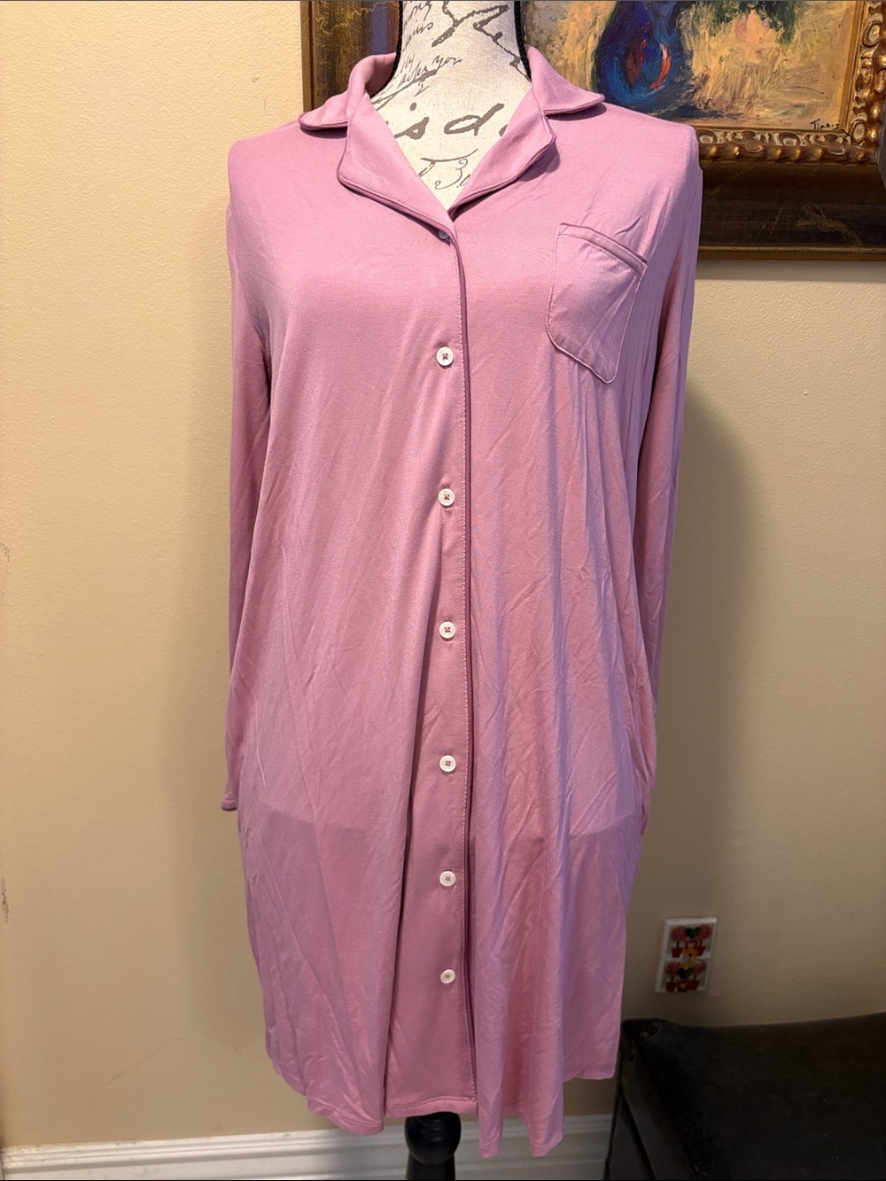 State of the Day Long-Sleeve Button-Down pockets Sleep Shirt